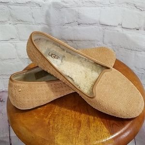 UGG Tan Suede Studded Ballet Smoking Flats